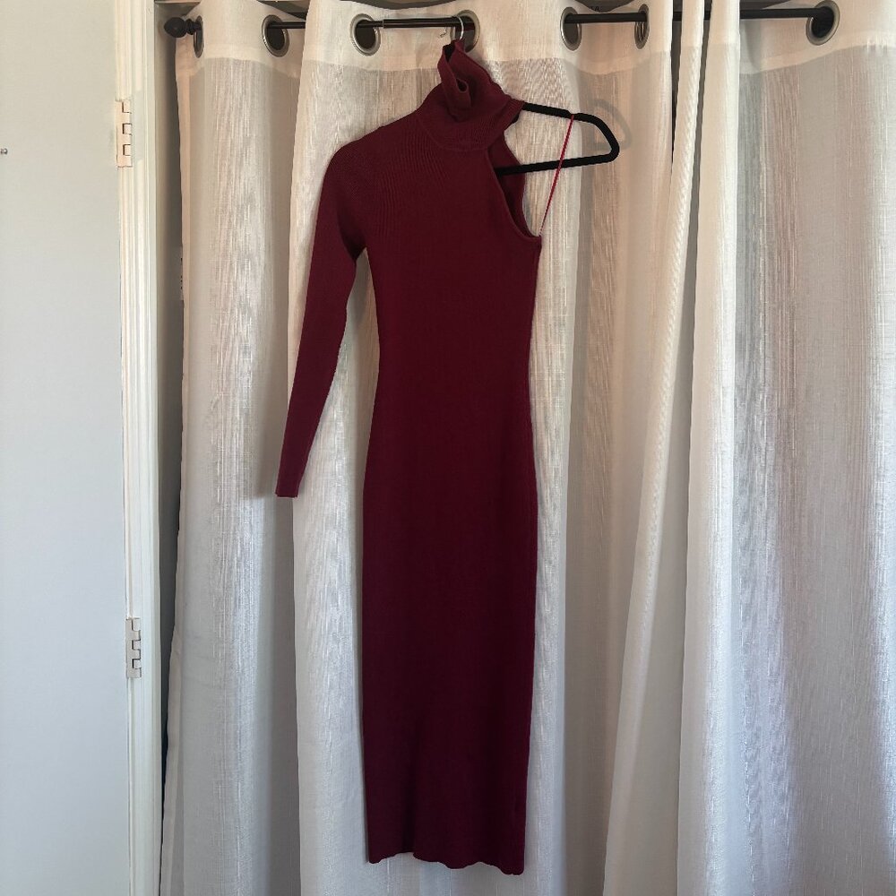 Bardot one shoulder burgundy sweater dress!